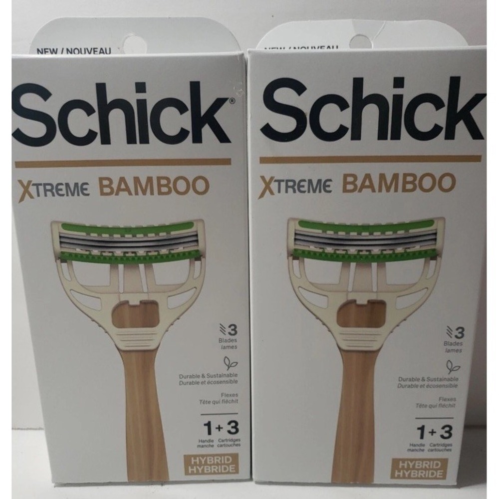 Lot of 2 Schick Xtreme Bamboo Men's Hybrid 2 Handle Razor + 6 Cartridges